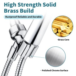 BRIGHT SHOWERS All Metal Handheld Shower Head Holder, Adjustable Shower Arm Mount with 360 Degree Rotatable Brass Ball Joint and Hose Connector, Universal Wall Hook Bracket, Chrome