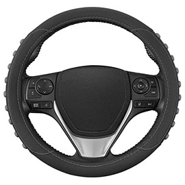 Motor Trend FlexGrip Gray Steering Wheel Cover for Cars – Standard 15 inch Car Steering Wheel Cover, Gray and Black Steering Wheel Protector for Auto Truck Van SUV