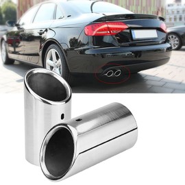 1 Pair Exhaust Tail End Pipe Tip, Car Auto Universal Tailpipe Trims Stainless Steel Chrome Exhaust Tail Muffler Pipe for A4 B8 2007-2014(Silver)