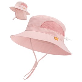 FURTALK Baby Toddler Sun Hat Bucket Hat with Neck Flap Wide Brim Hats Beach Vacation Essentials Pink
