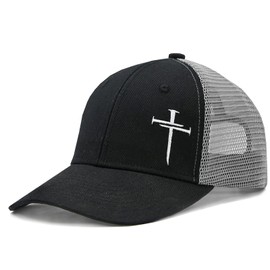 Christian Hats for Men Women, Embroidered Jesus Cross Trucker Hat Black
