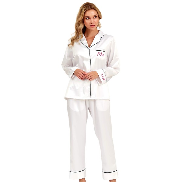TEEAMORE Custom Womens Satin Pajamas Set Wedding Party Bachelorette Party