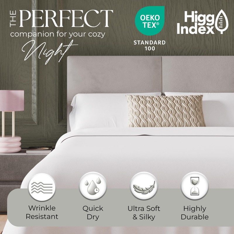 600 Thread Count Queen Bed Sheets Arctic White, Cotton Rich