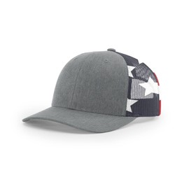 Richardson 112 Trucker Hat Heather Grey/Stars Stripes, OSFM with NoSweat Liner