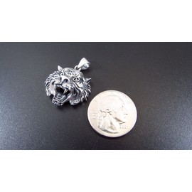 Renegade Jewelry Solid 925 Sterling Silver Tiger Head Face Pendant, Spirit Animal Totem Jewelry