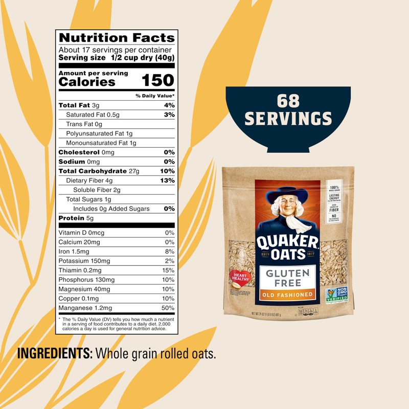 Quaker Gluten Free Old Fashioned Rolled Oats, Non GMO Project