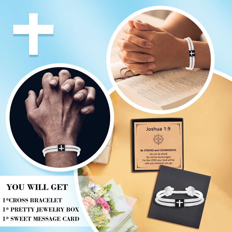 Braided Rope Cross Bracelets for Men Boys Easter Christmas Christian