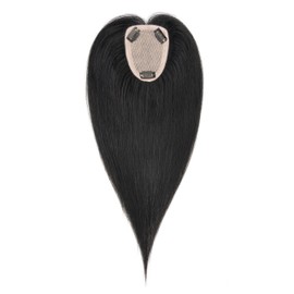 Hairro Human Hair Toppers Free Parted, 3.5x4.7" Base Hand-wovened 100% Real Hairpieces, with Invisible Clips-in for Women, for High Hairline/Adding Volume on Top, 14 Inch Jet Black