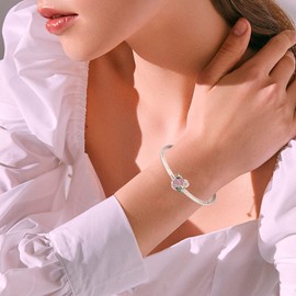 NINGAN Snake Chain Bracelet for Charms 925 Sterling Silver Signature Bracelet with Round Clasp Charm Clear, Happy Birthday Gift for Women (Silver, 8.3in/23cm)