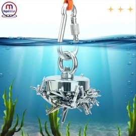 MNS Magneteksan Çok Güçlü Deniz Mıknatısı - Fishing Magnet - Neodyum Daimi Çelik Mıknatıs - Halkalı Pot Mıknatıs - Nikel Kaplı - Paslanmaz - Kararma Yapmaz - Tuzlu Suya Dayanıklı (Ø40 mm (40 kg))