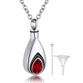 GoldChic Memorial Urn Necklace for Ashes Stainless Steel Women's Necklace with Teardrop Cubic Zirconia Urn Pendant Silver Ash Amulet for Keepsake with 51 cm + 5 cm Chain, Stainless Steel, Cubic