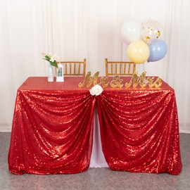 ShinyBeauty Red Sequin Table Cloth 50x80-Inch Rectangle Tablecloth Red Christmas Party Decorations Sequin Tablecloth Overlay Glitter Wedding Tablecloths Events Party Decorations