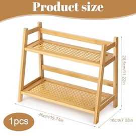 2 Tier Cup Rack Wood, Kitchen Shelf Worktop, Kitchen Organiser Rattan Look Coffee Cup Holder & Tea Matcha Station for Tea, Coffee, Bar, Cup Display, Spice (Wood Colour)