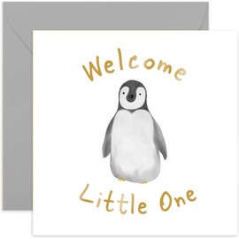 Old English Co. Welcome Little One Penguin Cute Baby Card - New Baby Girl or Baby Boy Greeting Card for Parents | Gold Foil Special Finish | Blank Inside & Envelope Included