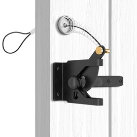 Self Locking Gate Latch with Spring Cable Pull for Wooden Fence Gate Heavy Duty Automatic Gravity Lever Door Latches Gate Hardware Gate Lock for Outdoor Secure Pool Garden Shed(116mm)