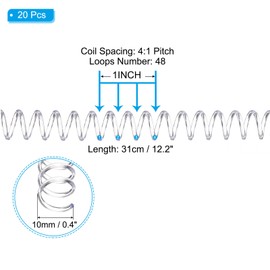 PATIKIL 10mm(3/8") Plastic Spiral Binding Coils, 20 Pcs Binding Spirals 75 Sheet Capacity 4:1 Pitch Binding Spirals for Binding Paper Sheets, Transparent