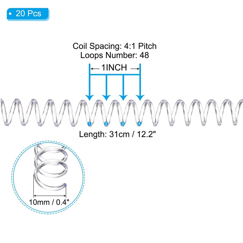 PATIKIL 10mm(3/8") Plastic Spiral Binding Coils, 20 Pcs Binding Spirals