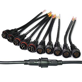 WESIRI 5Pairs 3pin Black Electrical Connector LED Connector for LED Lights 20cm Extension Cable 40cm/Pair 0.75mm² 22mm Nut