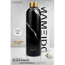 Mameido Stainless Steel Water Bottle, 750 ml, Black Marble Gold - Leak-proof Thermos Flask, Water Bottle, BPA Free (Bisphenol A), Insulated Flask, Water Bottle Stainless Steel Coffee and Tea
