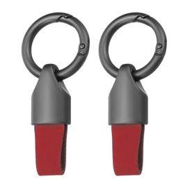 HARFINGTON 2pcs Car Key Chain Ring Clip 3.1" x 1.4" Small Leather Keychain Key Fob Key Fob Accessory with Keyrings for Home Car Keys, Dull Gunmetal Red