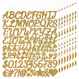 1 Inch Glitter Letter Sticker - Self Adhesive Alphabet Number Stickers for Christmas,Scrapbook,Wedding,Mailboxes,Name,DIY and Craft - 8 Sheets Shimmering Golden