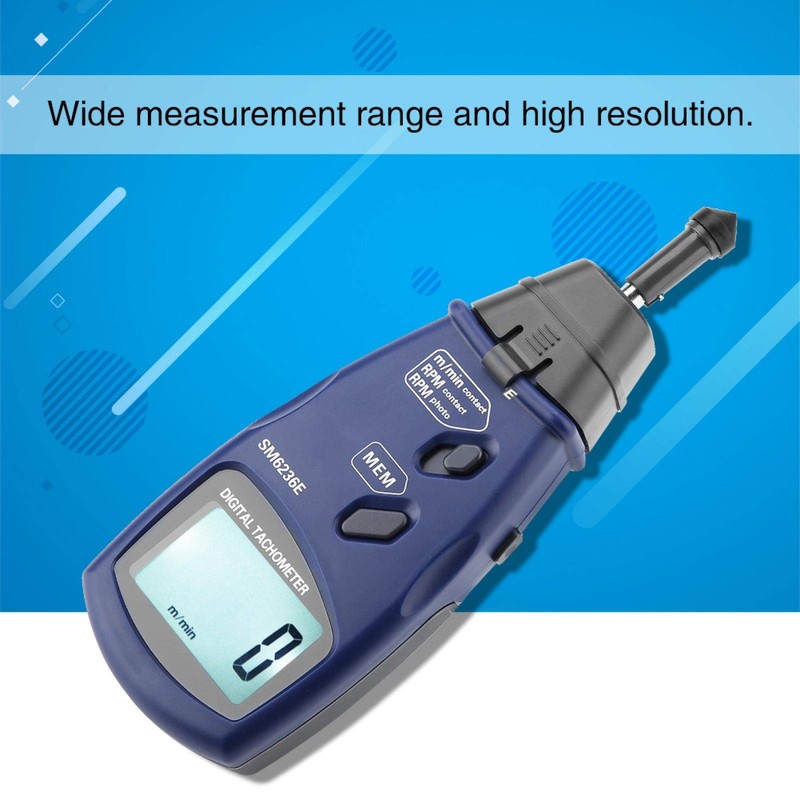 SM6236E Handheld Laser/Contact Tachometer 5 Digits 18 mm Digital LCD