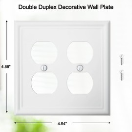 OKAWYC Double Duplex Outlet Light Switch Cover Luca Metal Wall Plate, 2-Pack White 2 Gang, for Receptacle Light Switch, Switch Cover Decorative Wallplate, Durable