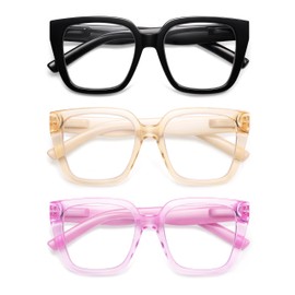 AMOMOMA Square Reading Glasses for Women Oversized Cat Eye Readers AM6159 C1+C2+C3 2.5