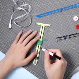 Heclia T-Shaped Sliding Gauge Sewing Gauge Measuring Tool Set 5-in-1 Sliding T GaugedMeasuring Sewing Tool Steel Gauged Sewings Ruler Fabric Quilting Ruler for Knitting Crafting Beginner 3 Styles