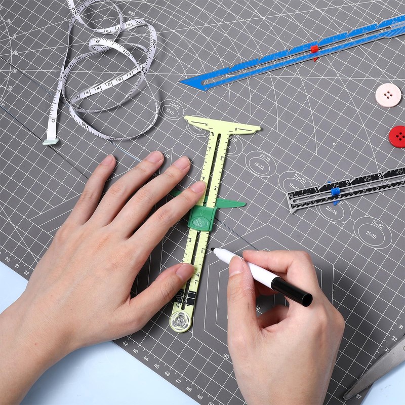 Heclia T-Shaped Sliding Gauge Sewing Gauge Measuring Tool Set 5-in-1