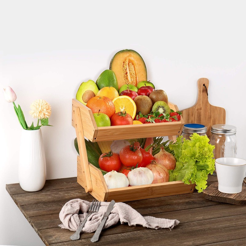 Merysen 2 Tier Fruit Basket For Kitchen- Bamboo Fruit and