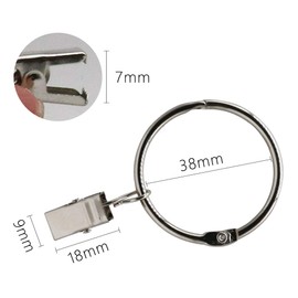 CCUCKY Pack of 20 Curtain Rings with Clips, Opening Metal Curtain Clip Rings, Inner Diameter 38 mm, for Heavy Curtains and Lightweight Curtains (Silver)