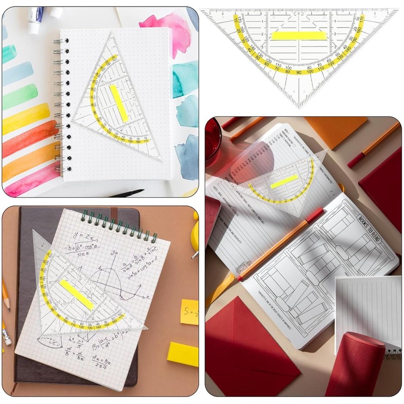 SURALIN 4 Piece Set Square with Handle, Clear Plastic Protractor,