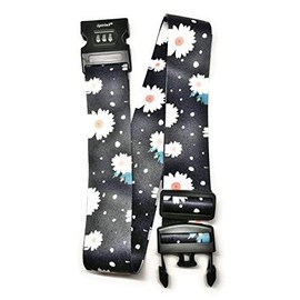 SpiriuS Floral Daisies Travel Luggage Straps Adjustable Suitcase Safety Combination Lock Buckle Belt (Daisies in Black)