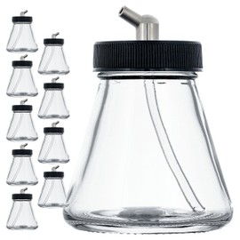 Master Airbrush (Pack of 10) TB-004 Empty 2.7-Ounce (80cc) Glass Jar Bottles with 60° Down Angle Adaptor Lid Assembly - Fits Single-Action Siphon Feed Airbrushes, Use with Master Badger Paasche, Iwata