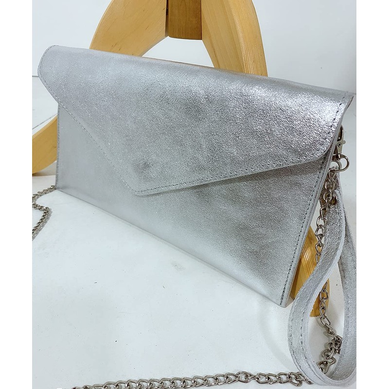 XL Silver Leather Clutch Bag
