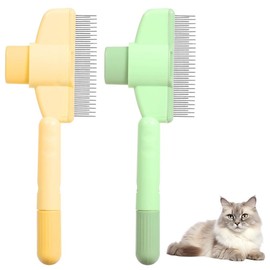 2 Pcs Pet Hair Removal Comb Cat Brush Dog Flea Comb with Release Button Stainless Steel Teeth for Cats Dogs Cat Brush for Shedding (Green+Yellow)
