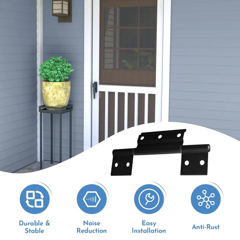 3Pack Black Screen Door Hinges, Aluminum Matte Black Residential Storm