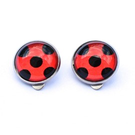 OEIOTEI Ladybird Earrings Ladybird Earrings Silver Animal Clip On Earrings for Women Dots Black Red Earrings Carnival Ladybug Costume for Adults Children Girls Accessories Metal, Alloy Steel, No