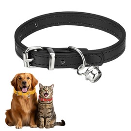 PETAXCELL Dog Collar with Bell, Pu Leather Cat Collars Pet Basic Soft Padded Adjustable Buckle, 10" (Black, 1 Pcs), Intended for Teacup/Little Dog/Kitten Cats/Small Animals