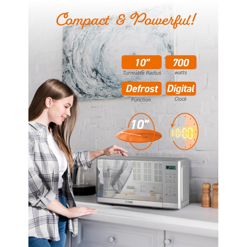 COMMERCIAL CHEF 0.7 Cu Ft Microwave with 10 Power Levels,