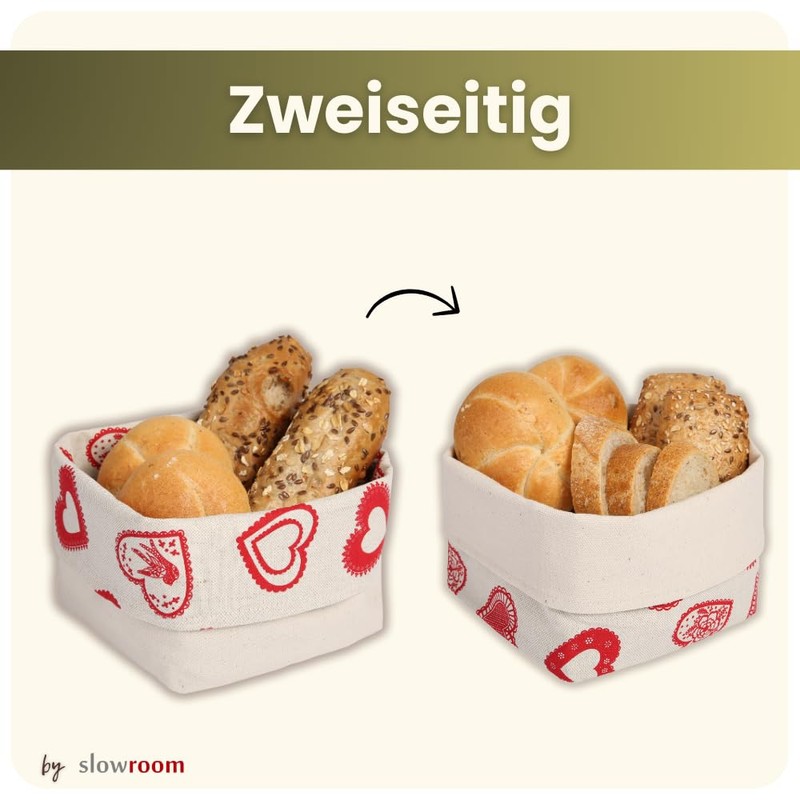 slowroom Half Linen Bread Basket - Double-Sided Bread Basket -