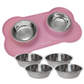 KaraLuna Bowl Mat with Stainless Steel Bowls for Cats and Dogs, 400 ml, Pink