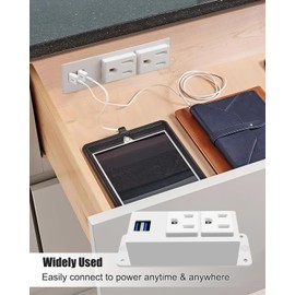 Upgraded Drawer Outlet Kit, in Drawer Receptacle Kit with 2 15A AC Outlets & 2 5V2A USB-A, Compact Drawer Outlet Charging Station for Bathroom Kitchen Bedroom Vanity Nightstand Offices, White