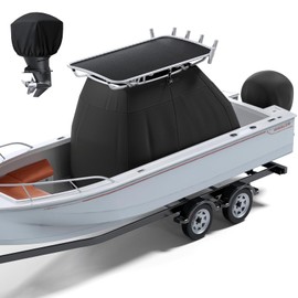 Jseidex 1200D Heavy Duty Waterproof T-Top Boat Center Console Cover with Motor Cover, Thick Tear-Resistant Marine Grade Polyester for T-Top Boat Center Console and Helm, 110" L x 60" W x 84" H, Black