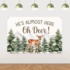 Balterever Deer Baby Shower Decorations for Boys Oh Deer He’s Almost Here Baby Shower Backdrop 5 * 3 ft for Woodland Animal Party Supplies