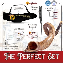 ProShofar Israel Shofar Set, Natural Kudu Horn Shofar, Kosher Yemenite Traditional Musical Instrument for Jewish Spiritual Ceremonies and Religious Sermons