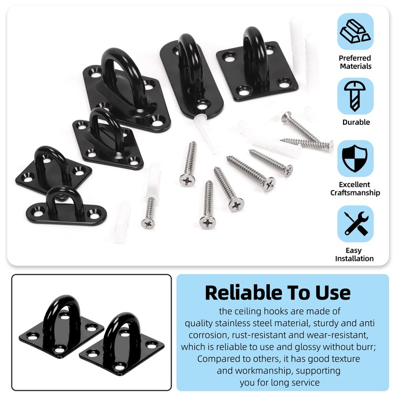 GLARKS 36pcs M8 Stainless Steel Pad Eye Plate Hook Kit,