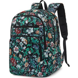 FOKDUVB Large Backpack for Women Backpack with Lots of Pockets for Travel Work School Bookbag with Laptop Compartment for High School College Girls Mochilas Morrales para Mujer (Green, Floral)