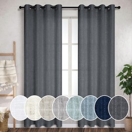 Grey Living Room Curtains 96 Inches Long 2 Panels Grommet Eyelet Neutral Linen Sheer Soft Cotton Modern Farmhouse Drape Light Filtering Semi Sheer Charcoal Gray Curtain Ceiling to Floor 52x96 Length